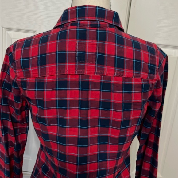 Hollister red & navy plaid flannel button down shirt Size S - Picture 10 of 17